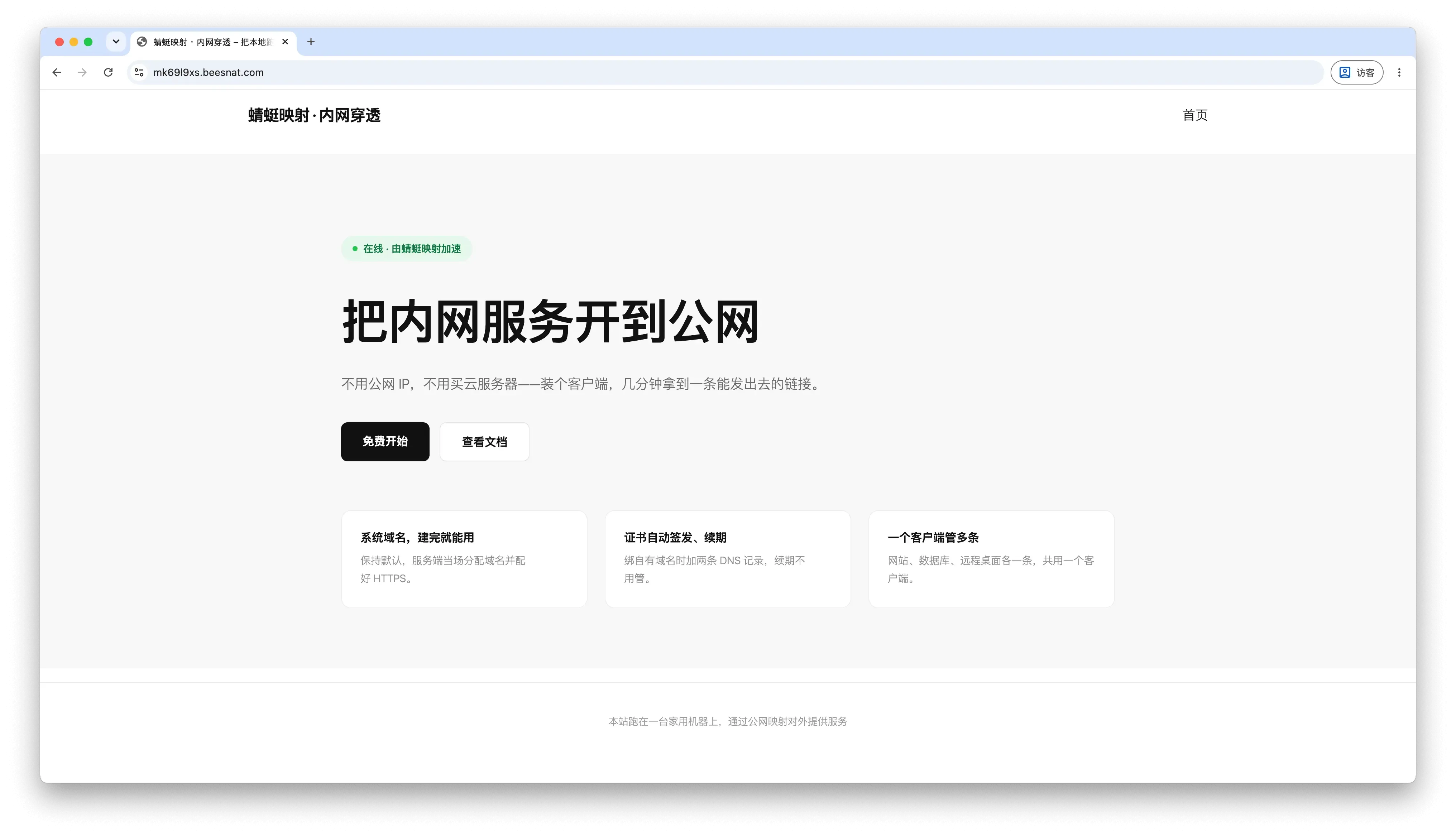 浏览器打开映射分配的域名，本地宝塔里跑着的 WordPress 站正常显示